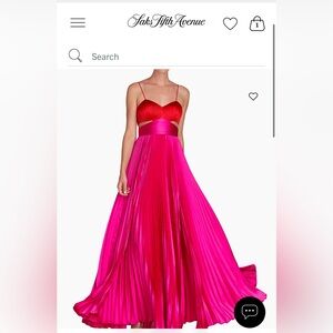 Amir Elodie Pleated Formal Gown. Vibrant Red and Pink Pleated Gown.